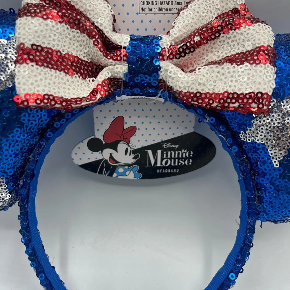 Disney Minnie Mouse Blue Sequin Ears with Striped Bow